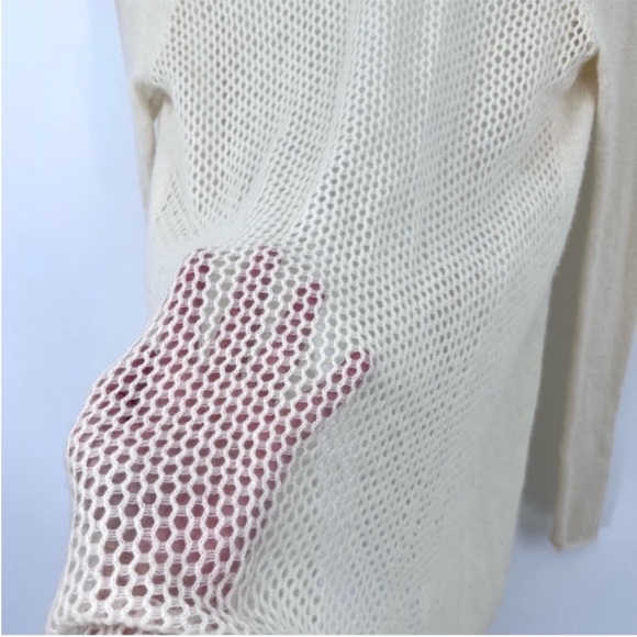 100% Cashmere Ivory Subtle Luxury Open Front Perforated Cardigan size S/M - Picture 8 of 9